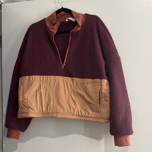 Fabletics Burgundy and Tan Half-Zip Sweatshirt